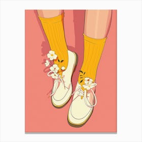 Yellow And Pink Flower Shoes 2 Canvas Print