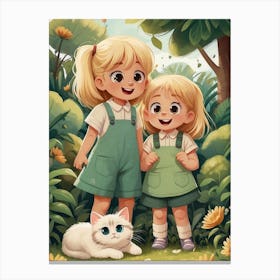 Two Little Girls In The Woods Canvas Print