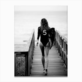 Girl Walks Down A Boardwalk Canvas Print