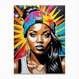 Graffiti Mural Of Beautiful Hip Hop Girl 14 Canvas Print