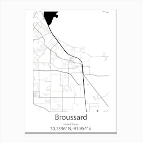 Broussard,United States Minimalist Map Canvas Print