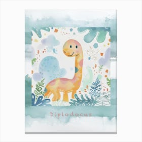 Cute Muted Diplodocus Dinosaur 1 Poster Canvas Print