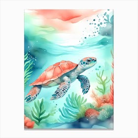 Watercolor Sea Turtle Underwater Canvas Print