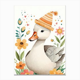 Floral Cute Baby Goose Nursery Illustration (1) Canvas Print