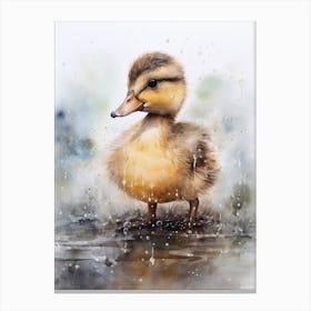 Duckling In The Rain Watercolour 4 Canvas Print