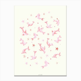 Pink Playful Seals Starfish and Snowflakes Canvas Print