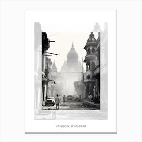Poster Of Yangon, Myanmar, Black And White Old Photo 3 Canvas Print