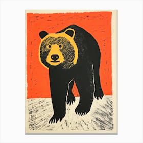 Black Bear, Woodblock Animal  Drawing 2 Canvas Print