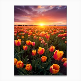 Tulip Field At Sunset 1 Canvas Print