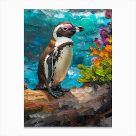 Galapagos Penguin Paradise Harbor Colour Block Painting 4 Canvas Print