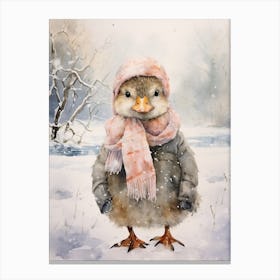Winter Duckling With Scarf Painting 3 Canvas Print