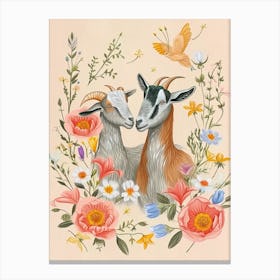 Folksy Floral Animal Drawing Goat 5 Canvas Print