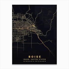 Boise Idaho USA Black And Gold Map Canvas Print