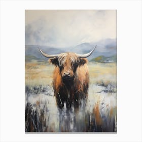Stormy Impressionism Style Of Highland Cow In A Stream Canvas Print