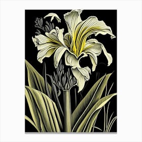 Yellow Flag Iris Wildflower Linocut 1 Canvas Print