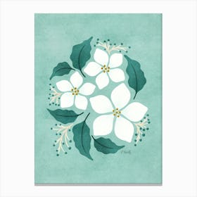 White Flowers on Duck Egg Blue Canvas Print