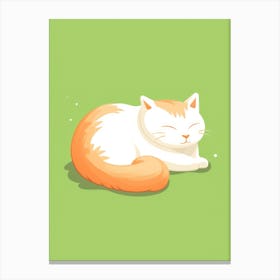 Cat Sleeping On Green Background 3 Canvas Print