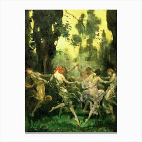 Ladies Dancing by Warren B. Davis - Witchy Art Print of Pagan Witches Coven Nymphs Naked in the Forest Fairytale Witchcraft Vintage Victorian Oil Painting Canvas Print