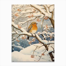 Winter Bird Painting Robin 4 Canvas Print