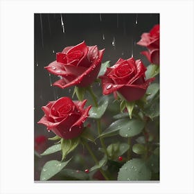 Red Roses At Rainy With Water Droplets Vertical Composition 56 Canvas Print