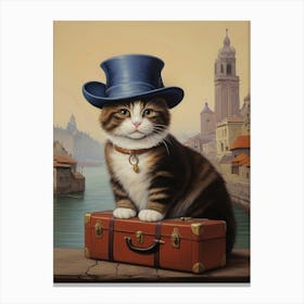 Cute Vintage Cat In A Hat Cat Lover Canvas Print