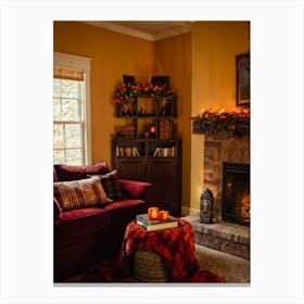 Autumn Themed Cozy Living Room Warm Golden Light Bathing The Room Soft Textures Of Plush Pillows N (2) Canvas Print