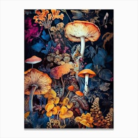 Mushrooms In The Forest nature flora Canvas Print
