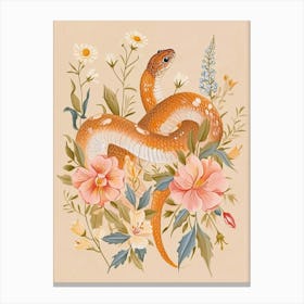 Folksy Floral Animal Drawing Snake 3 Canvas Print