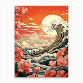 Great Wave With Daffodil Flower Drawing In The Style Of Ukiyo E 4 Canvas Print
