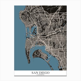 San Diego California Black Blue Canvas Print