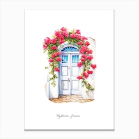 Mykonos, Greece   Mediterranean Doors Watercolour Painting 2 Poster Canvas Print