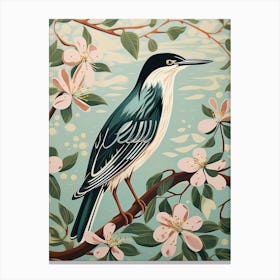 Vintage Bird Linocut Green Heron 1 Canvas Print