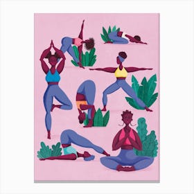 Purple Yoga Pilates Stretching Poses Women Excersice Gymnastics Canvas Print