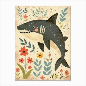 Muted Pastel Cute Shark With Flowers Illustration 3 Canvas Print