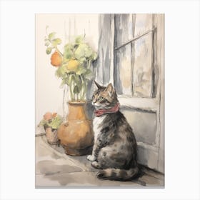 Storybook Animal Watercolour Cat 4 Canvas Print