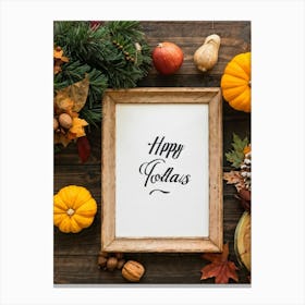 Cursive Calligraphy Depicting Happy Holidays Nestled Among A Vintage Wood Framed Composition Feat 2 1 Canvas Print