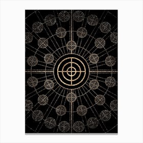 Geometric Glyph Radial Array in Glitter Gold on Black n.0164 Canvas Print