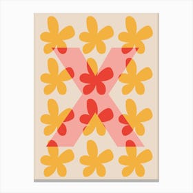 Alphabet Flower Letter X Print - Pink, Yellow, Red Canvas Print