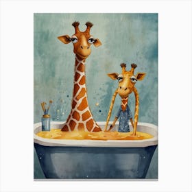 Giraffes In The Bath Canvas Print