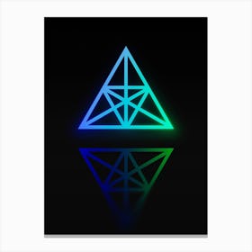 Neon Blue and Green Abstract Geometric Glyph on Black n.0327 Canvas Print