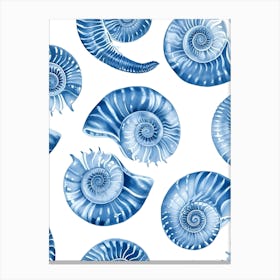 Seamless Pattern With Blue Seashells Canvas Print