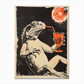 Lizard Drinking A Cocktail Block Print 2 Canvas Print