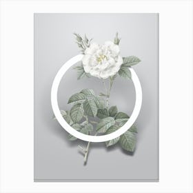 Vintage White Rose Minimalist Botanical Geometric Circle on Soft Gray n.0412 Canvas Print