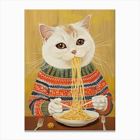 Cosy Cat Pasta Lover Folk Illustration 2 Canvas Print