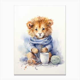 Knitting Watercolour Lion Art Painting 2 Canvas Print
