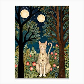 William Morris Style Cat In The Moonlight 1 Canvas Print