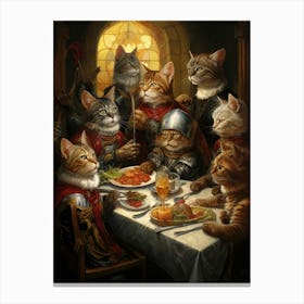 Cat Solidiers Banqueting In The Style Of A Romanesque Oil Painting Canvas Print
