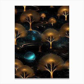 Trees In The Night Sky Canvas Print