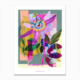 Passionflower 2 Neon Flower Collage Poster Canvas Print