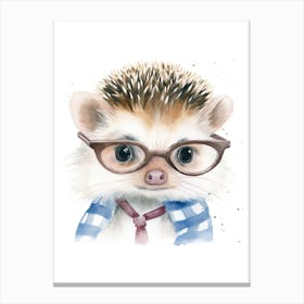 Smart Baby Hedgehog Wearing Glasses Watercolour Illustration 4 Canvas Print